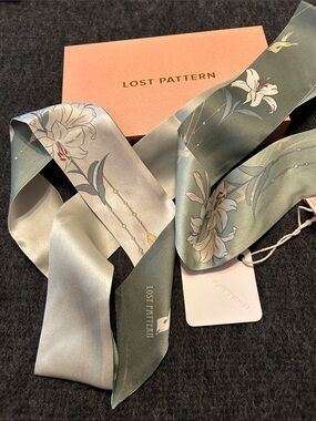 Lost Pattern Silk Skinny Scarf, NWT